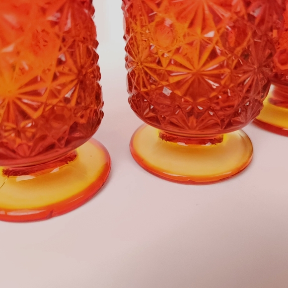 Amberina Daisy Button Glasses Set Of 5 Red Orange Art Glass 3.75 " Tall Vintage - Picture 8 of 16